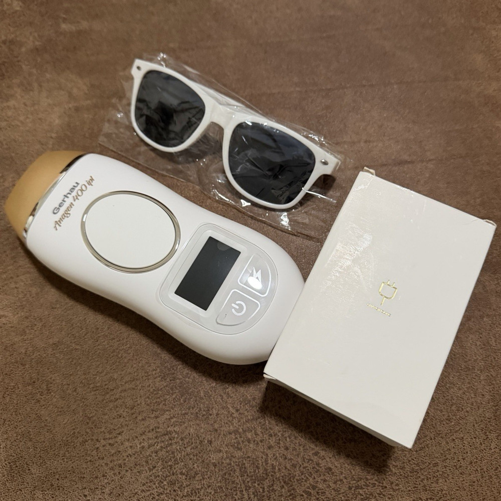 Gerhau IPL Hair Removal Device White/Gold LCD Display w/ Sunglasses Adapter