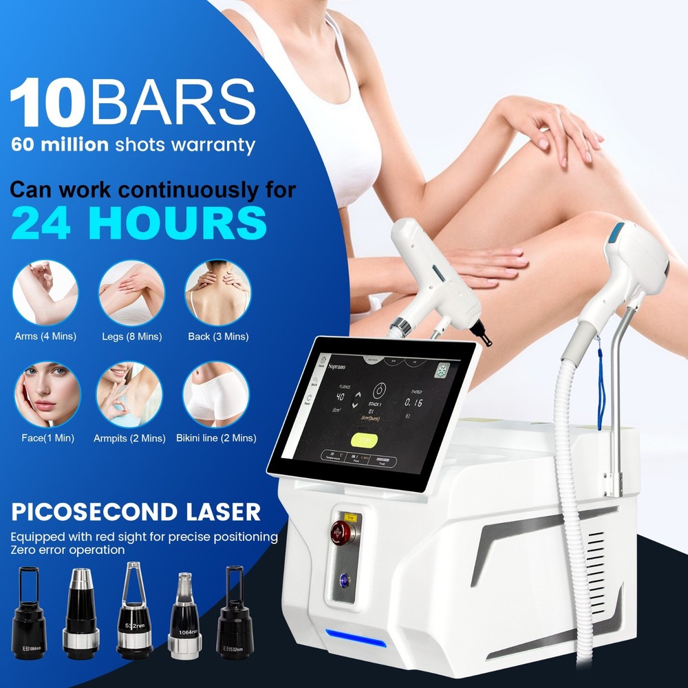 2 In 1 808nm Diode Laser Hair Removal & Pico Laser Tattoo removal Machine 10bar