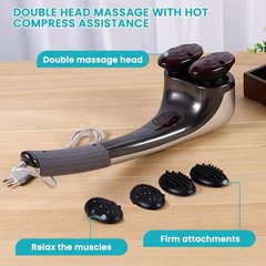 Dual Head Handheld Percussion Massager with Heat, Electric Deep Tissue Back M…