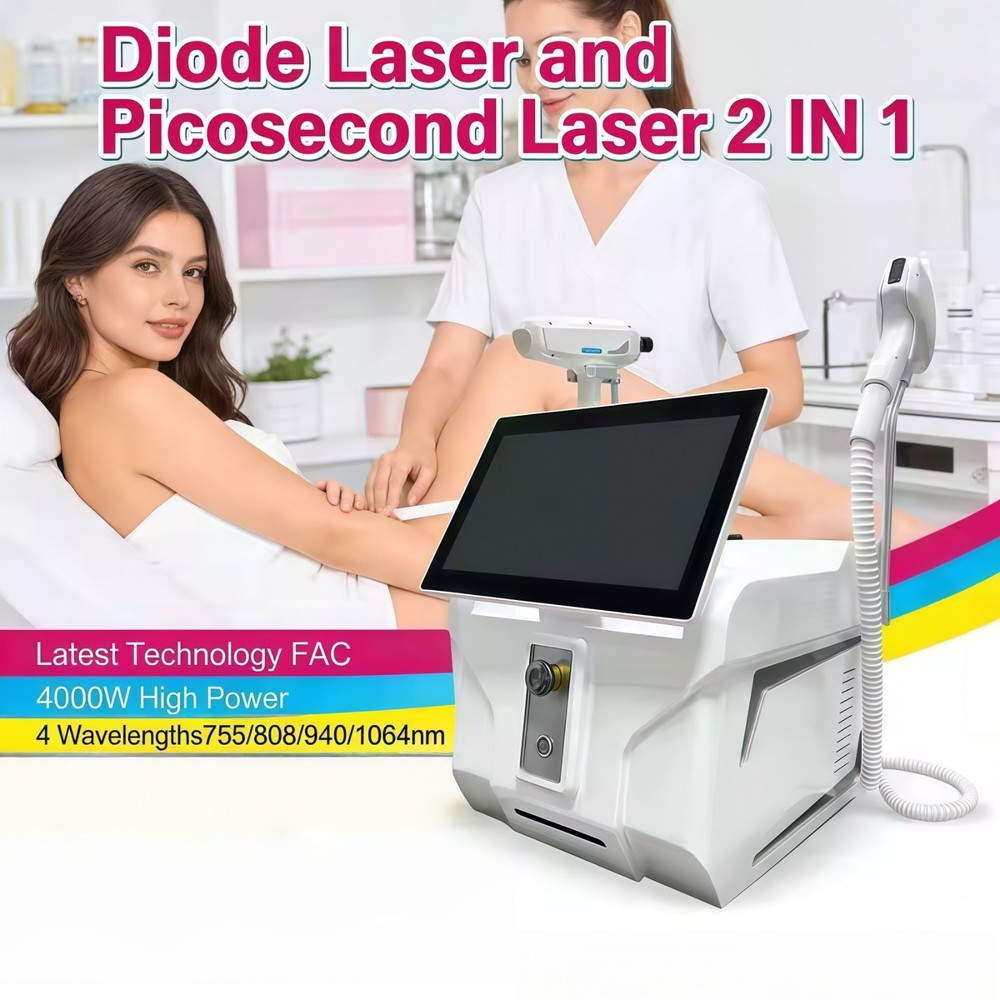 2-in-1 4000W Diode Pico Laser Ice Painless Hair & Tattoo Removal Salon Machine