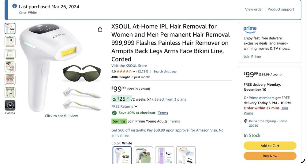 XSOUL At-Home IPL Hair Removal for Women and Men Permanent (No box, no shavers)
