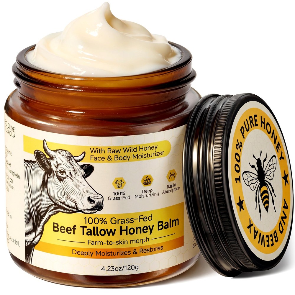 Beef Tallow for Skin & Face, Whipped and Honey 4.2 Fl Oz (Pack of 1)
