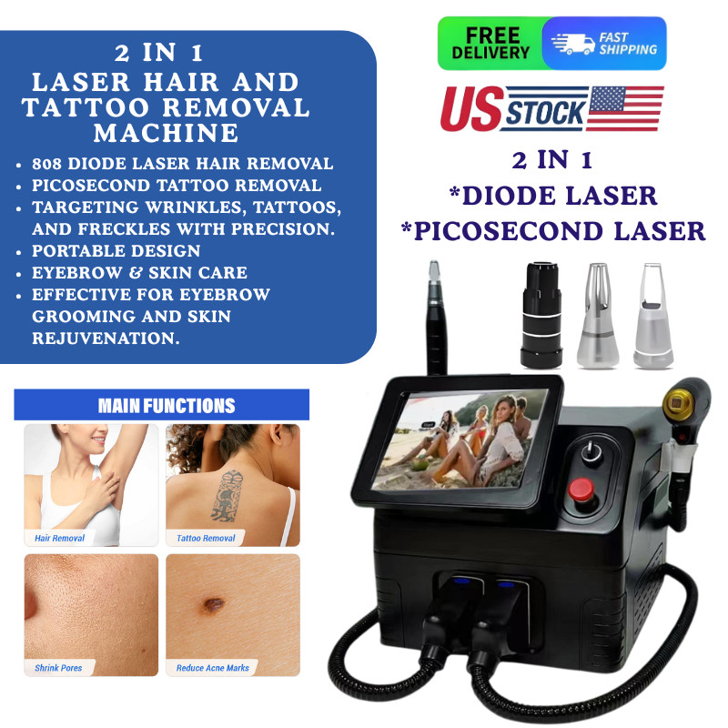 2IN1 755nm 808nm 1064nm Diode Laser Hair Removal Pico Tattoo ND YAG Machine