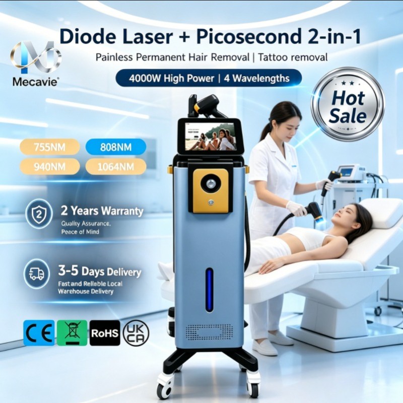 2-in-1 Diode Pico Laser Ice Cooling Hair Reduction Tattoo Removal Salon Machine