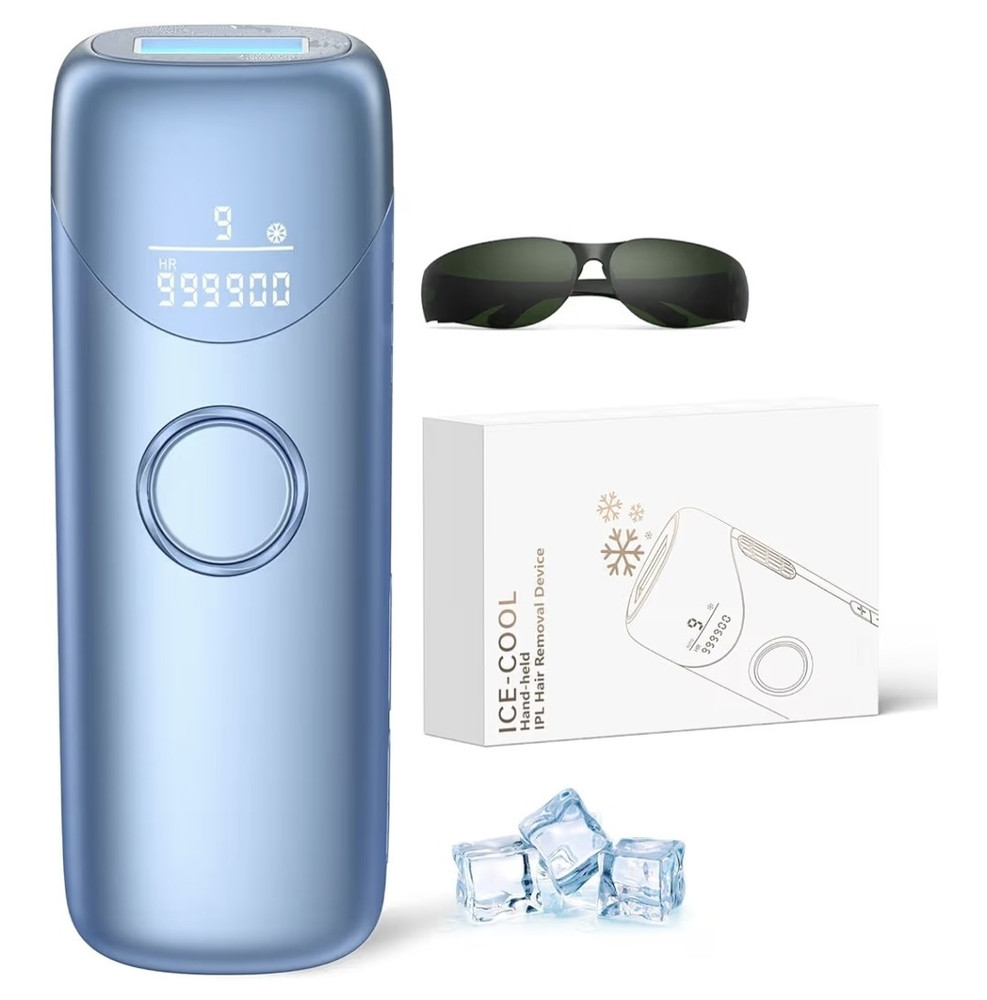 Ice-Cool IPL Hair Removal Device w/ Cooling, LCD Display, Auto Mode, Blue
