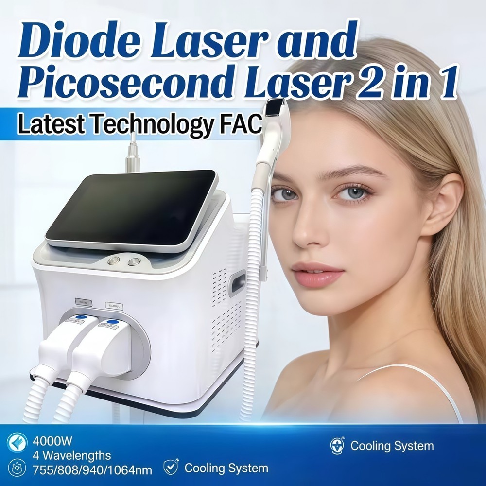 Professional 2 In 1 Diode Laser Hair Removal Machine Picosecond Tattoo Removal