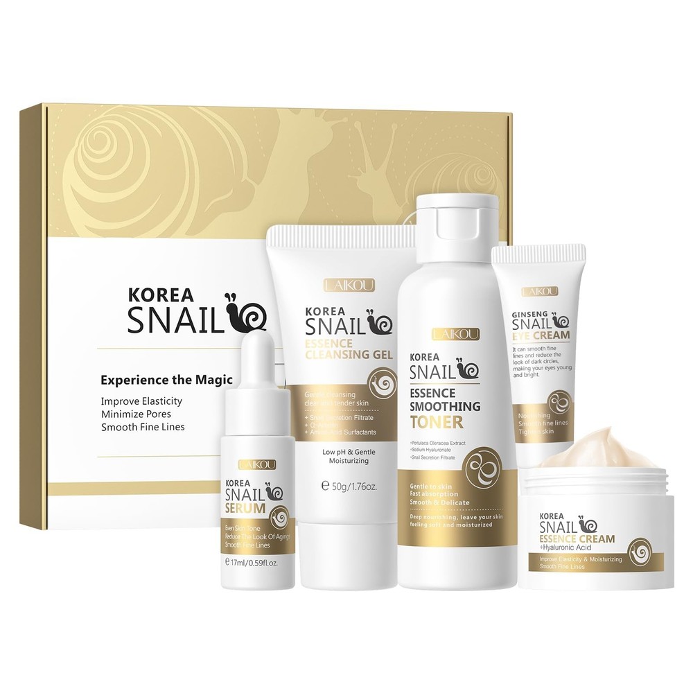 LAIKOU Korean Skin Care, care set, Care Kit Snail and Ginseng 5pcs