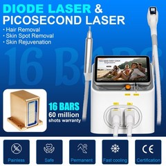 2 In 1 808nm Diode Laser Hair Removal & Pico Laser Tattoo removal Machine 16bar
