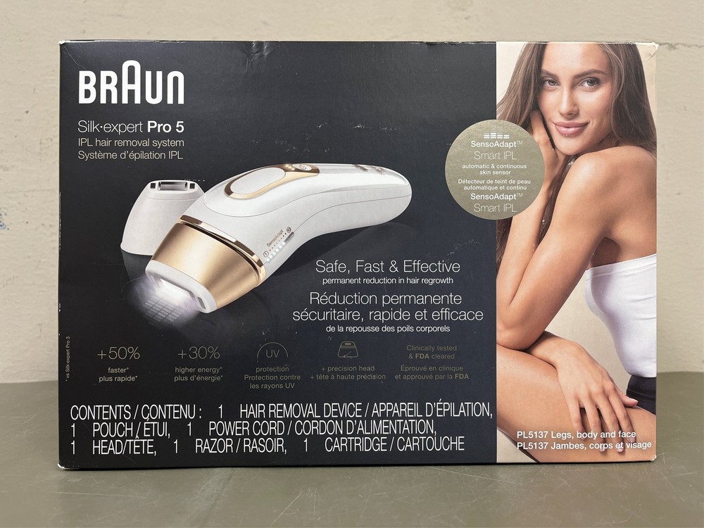 Braun Silk·expert Pro 5 PL5137 IPL, At-Home Hair Removal System, White&Gold