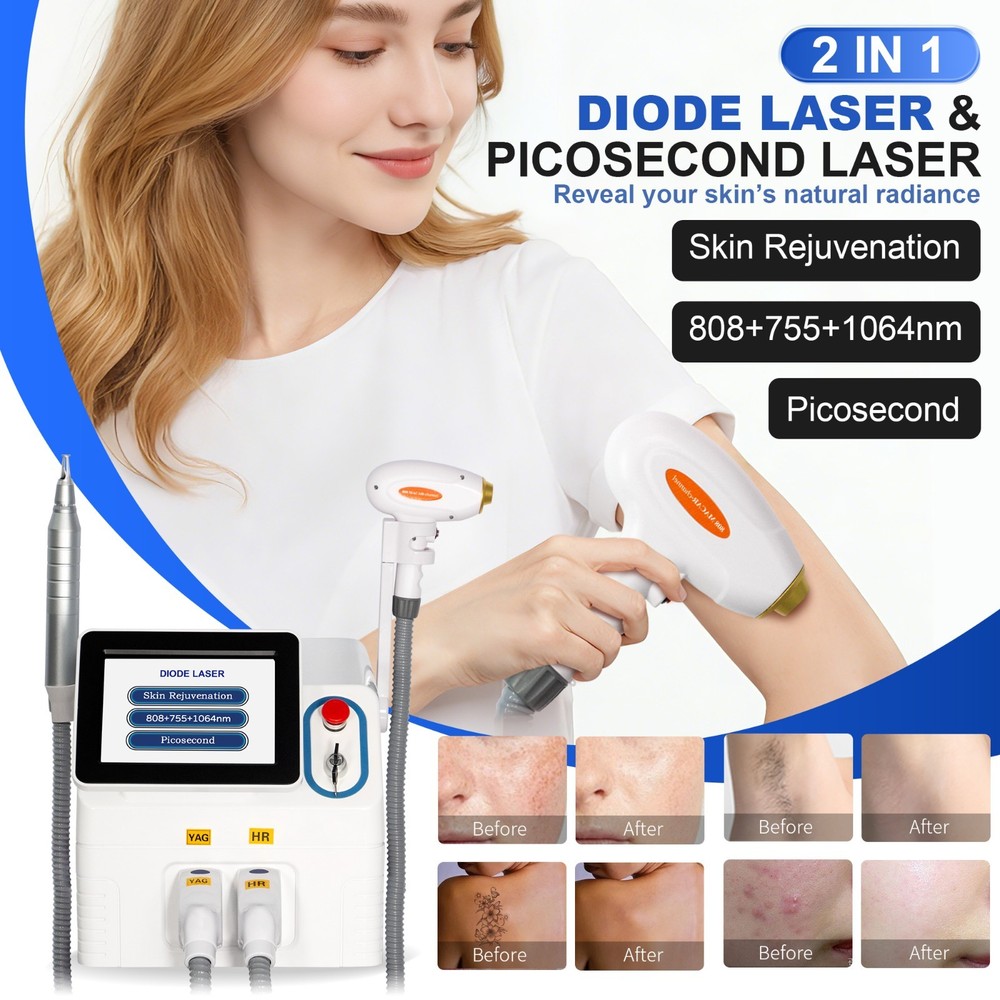 2in1 808 Diode Laser Hair & Picosecond Tattoo Removal Machine Yag 755 808 1064