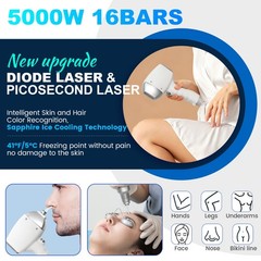 2 In 1 808nm Diode Laser Hair Removal & Pico Laser Tattoo removal Machine 16bar