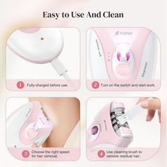 Smooth Glide Epilator for Women, Painless 2-Speed Hair Removal Device with LED L