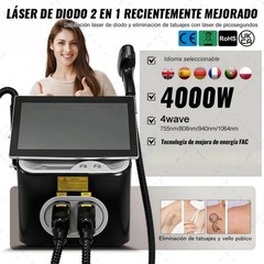 2-in-1 Diode & Pico Laser Hair Removal Tattoo Removal Beauty Machine 4-wave