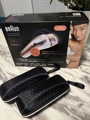 Braun IPL Hair Removal Device Model 6036, 3 Heads, Pouch, White/Gold