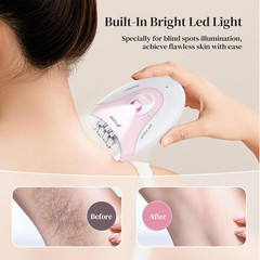 Smooth Glide Epilator for Women, Painless 2-Speed Hair Removal Device with LED L