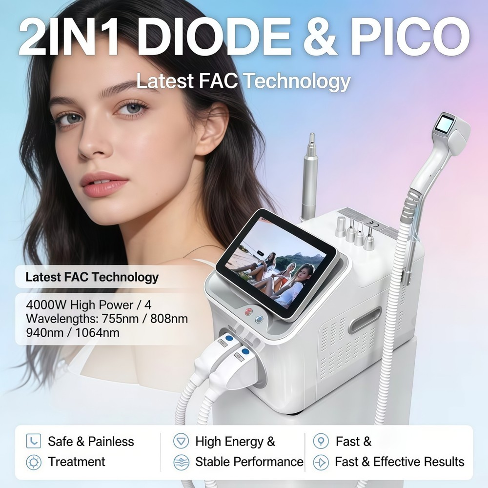 Pro 2 in 1 Diode Laser Hair Removal Machine Picosecond Tattoo Removal Instrument