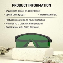 IPL 200nm-2000nm Laser Safety Glasses, OD4+ for Laser Hair Removal Treatment,…
