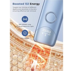 Ice-Cool IPL Hair Removal Device w/ Cooling, LCD Display, Auto Mode, Blue