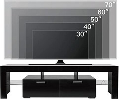 Qiyom Modern High Gloss LED TV Stand for TVs Up to 70″, Media Console/ Black