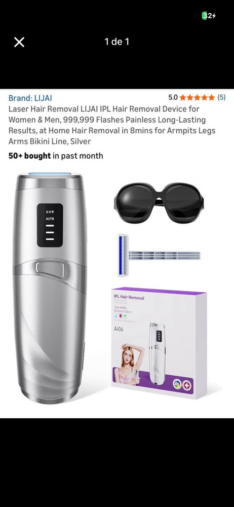 LIJAI Ai06 IPL Hair Removal Device 999,999 Flashes Silver w/ Sunglasses