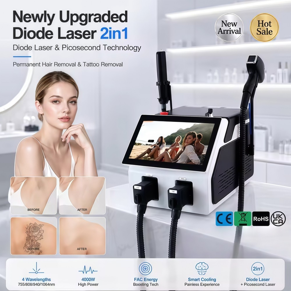 2IN1 808nm Diode Laser Hair Removal Pico NG YAG Laser Tattoo Beauty Machine