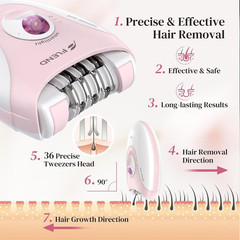 Smooth Glide Epilator for Women, Painless 2-Speed Hair Removal Device with LED L