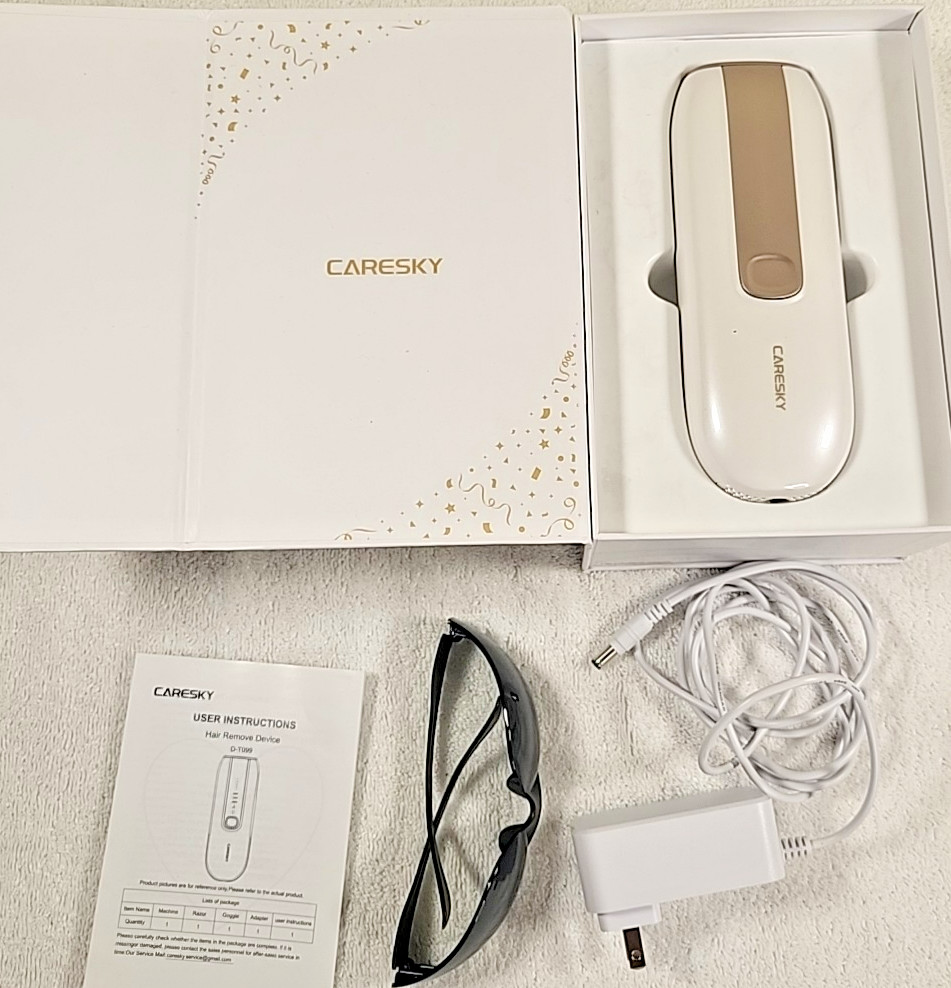 CARESKY IPL Hair Removal Device Laser Kit Goggles Charger Box