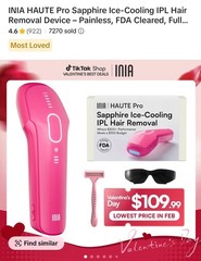 INIA HAUTE Pro Sapphire Ice Cooling IPL Hair Removal Device Pink FDA Cleared