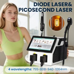New 2-in-1 Diode Laser Hair Removal 4-Wave 10 Bars & Pico Tattoo Removal Machine