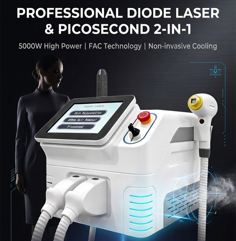 Dual Handpiece Skin Care Machine 4 Wavelength Ice Cooling Salon Beauty Massager