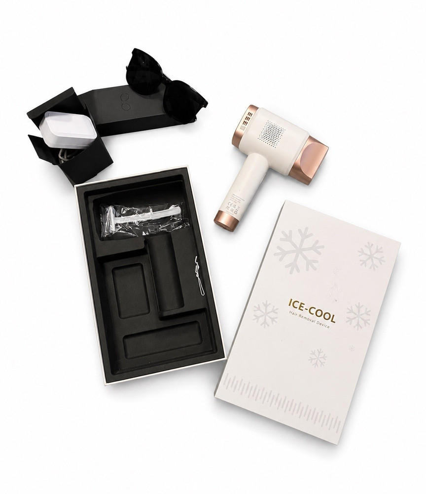 ICE-COOL Laser Hair Removal Device w/ LCD Display, White/Rose Gold