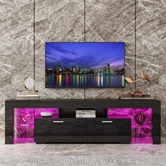 Qiyom Modern High Gloss LED TV Stand for TVs Up to 70″, Media Console/ Black