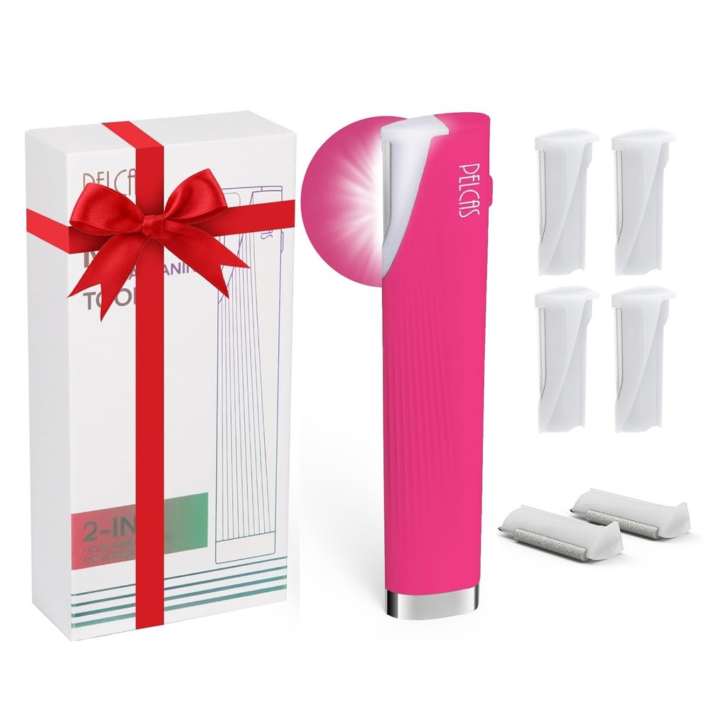 PELCAS Electric Dermaplaning Tool for Face with LED Light, mini, Rose Pink