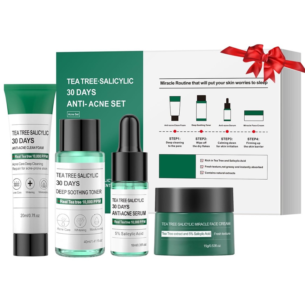 Tea Tree Salicylic Acid Facial Skin Care Set, Acne Treatment Skincare Set…