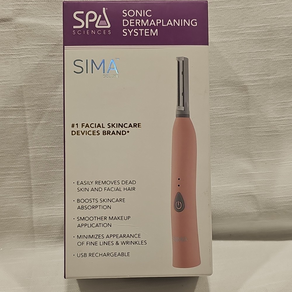 Spa Sciences SIMA Deluxe Sonic Dermaplaning Device Pink USB Rechargeable Face