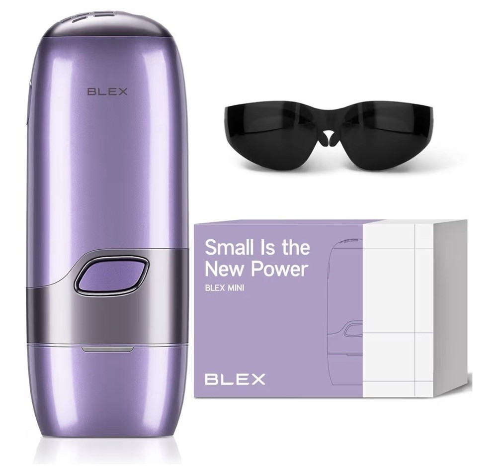 BLEX MINI IPL Hair Removal Device Purple Portable with Sunglasses