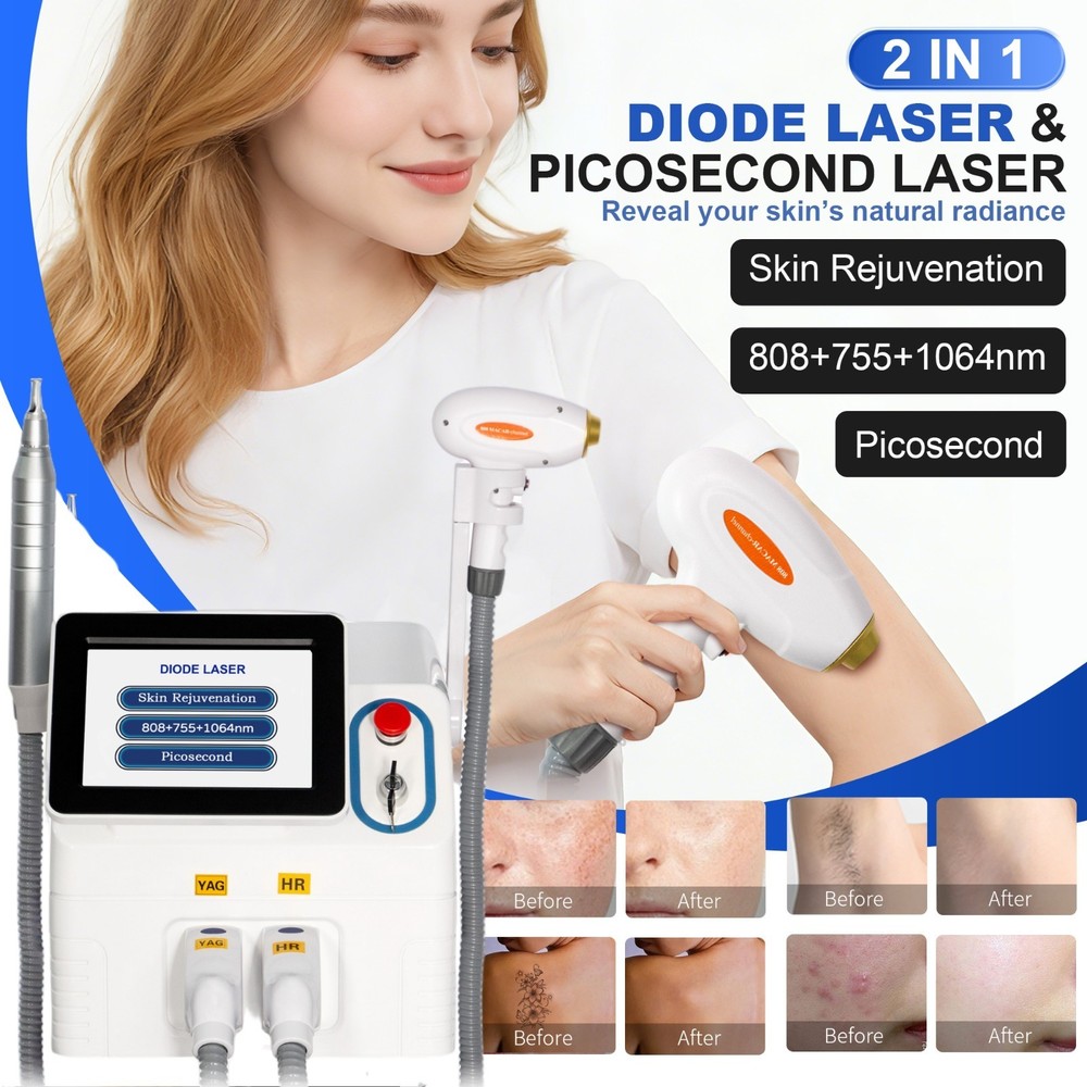 2 In 1 808nm Diode Laser Hair Removal & Pico Laser Tattoo removal Machine