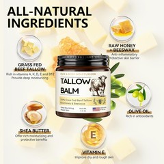 Veakoo Beef Tallow for Skin, Organic Whipped and Honey Balm, Grass…