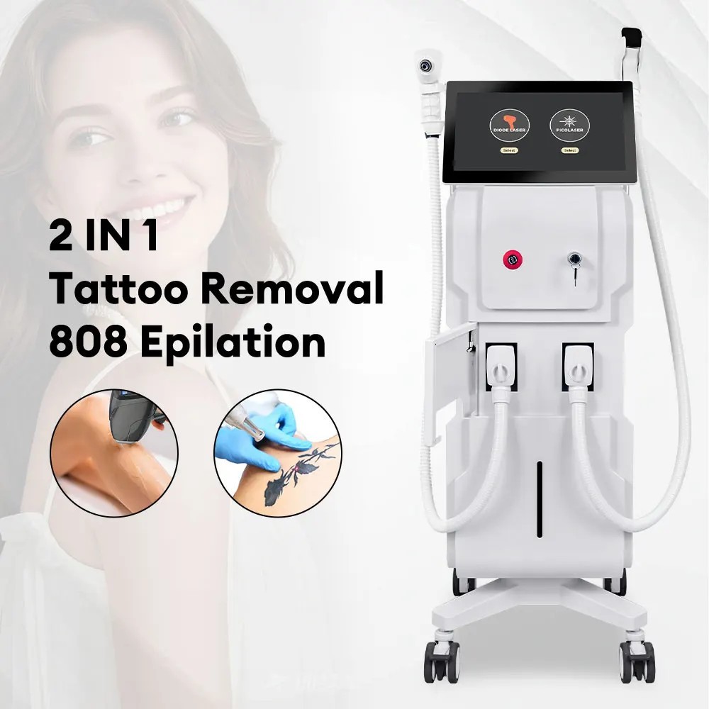 Powerful 2in1 808nm Diode Laser Hair Removal Nd Yag Laser Tattoo Removal Machine