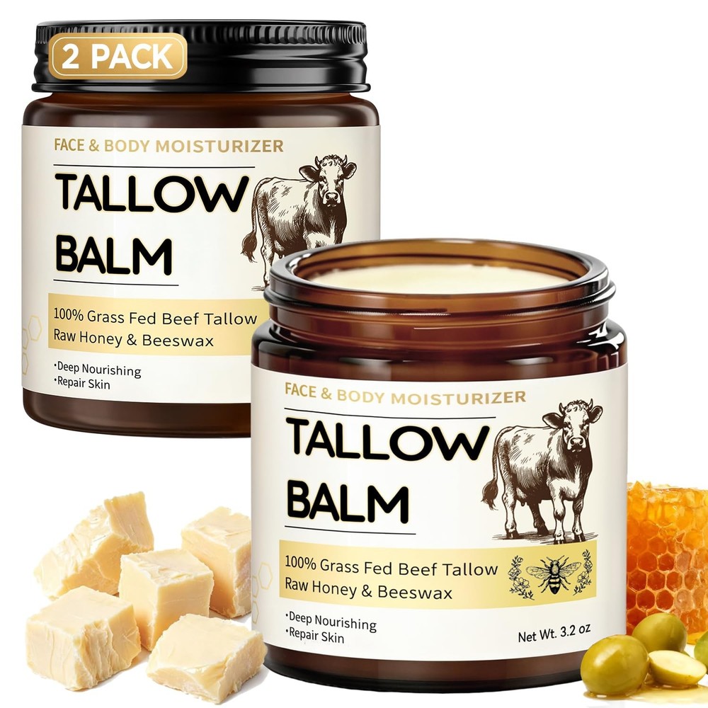 Veakoo Beef Tallow for Skin, 2 Pcs Grass Fed 3.2 Ounce (Pack of 2), 2