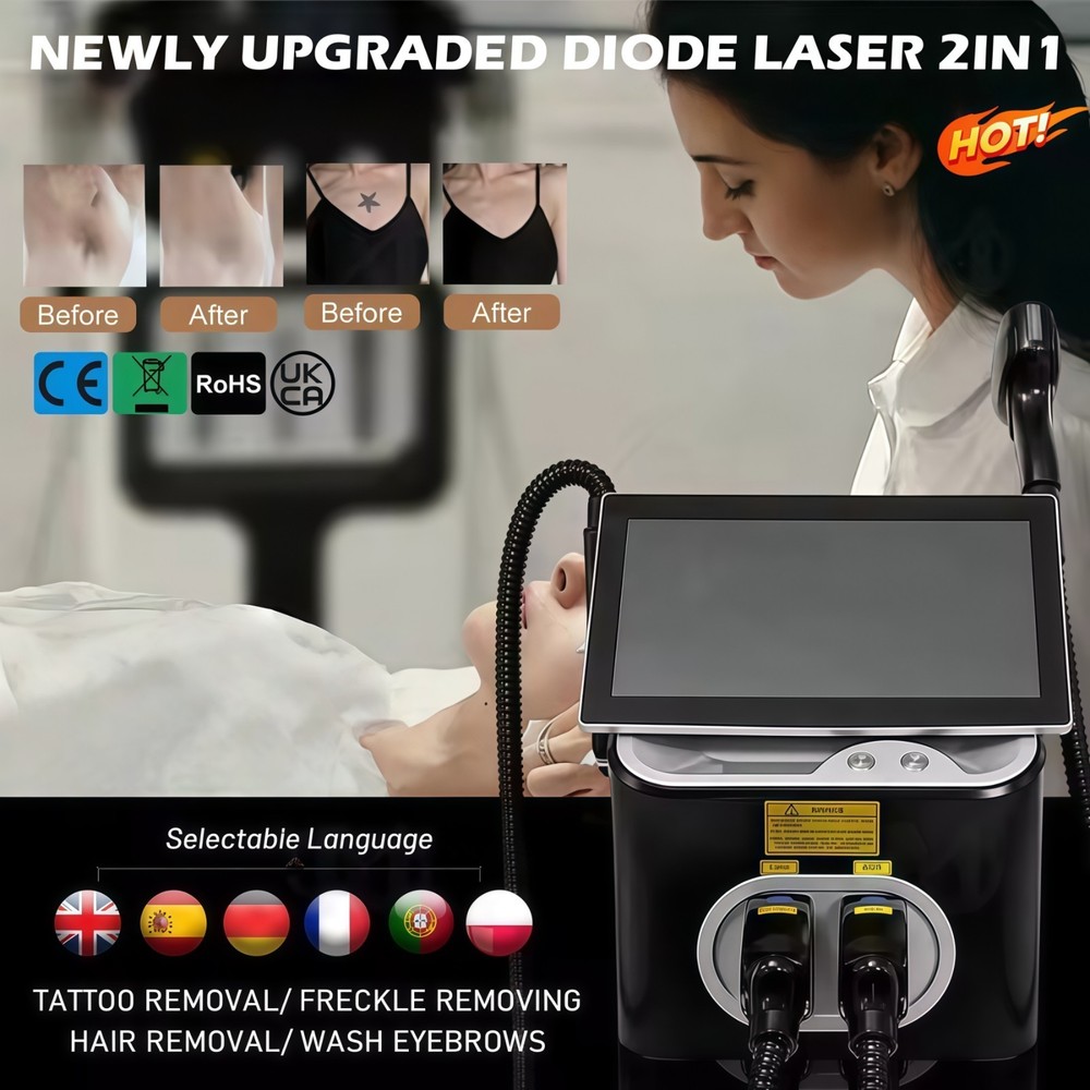 2 in 1 755/808/940/1064nm Diode Laser Hair Removal Pico Tattoo Removal Machine