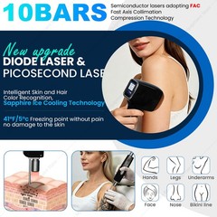 New 2-in-1 Diode Laser Hair Removal 4-Wave 10 Bars & Pico Tattoo Removal Machine