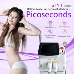 2 IN 1 808nm 532nm 1064nm Diode Laser Hair + ND YAG Pico Tattoo Removal Machine