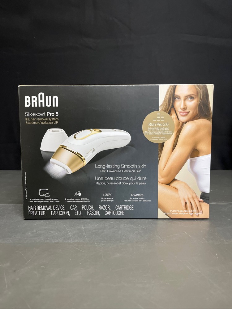 Braun Silk·expert Pro 5 PL5137 IPL, At-Home Hair Removal System, White&Gold