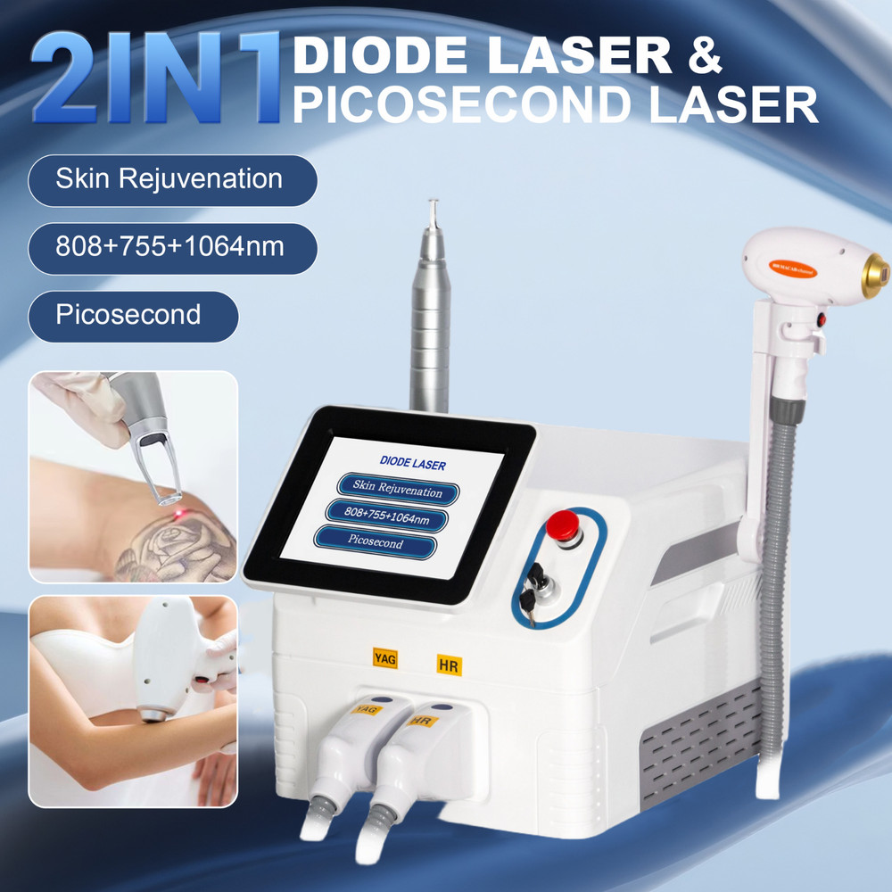 2IN1 755nm 808nm 1064nm Diode Laser Hair Removal Pico Tattoo ND YAG Machine