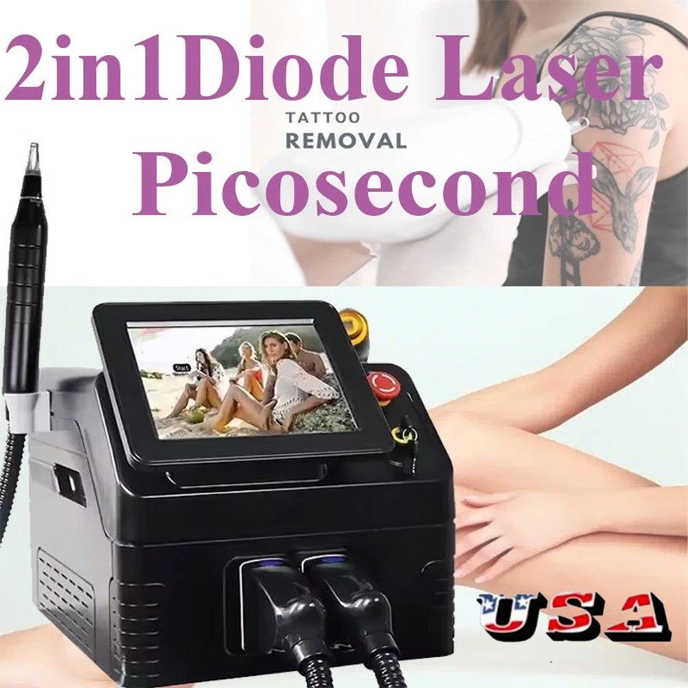 2IN1 808nm Diode Laser Hair Removal Pico NG YAG Laser Tattoo Beauty Machine