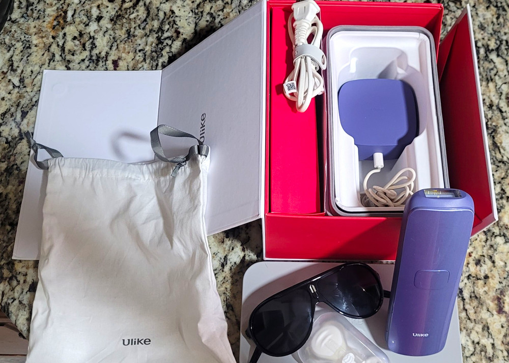 Ulike IPL Hair Removal Device Purple, Corded, Sunglasses, Adapter & Pouch