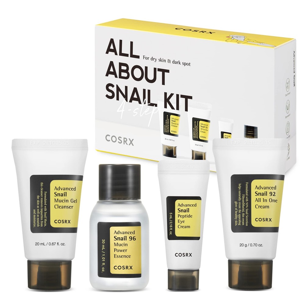 COSRX All About Snail Mucin Korean Skin Care Set, Mini Travel 4 Piece Set