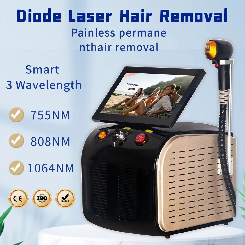 2026 Diode Laser Hair Removal Machine 3 Wavelength 755 1064 808nm Diode Laser