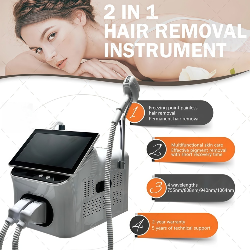 2IN1 4000W Diode Pico Laser Ice Painless Hair & Tattoo Removal Salon Machine